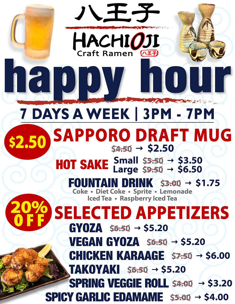 Happy Hour - 7 Days a week - 3pm to 7pm